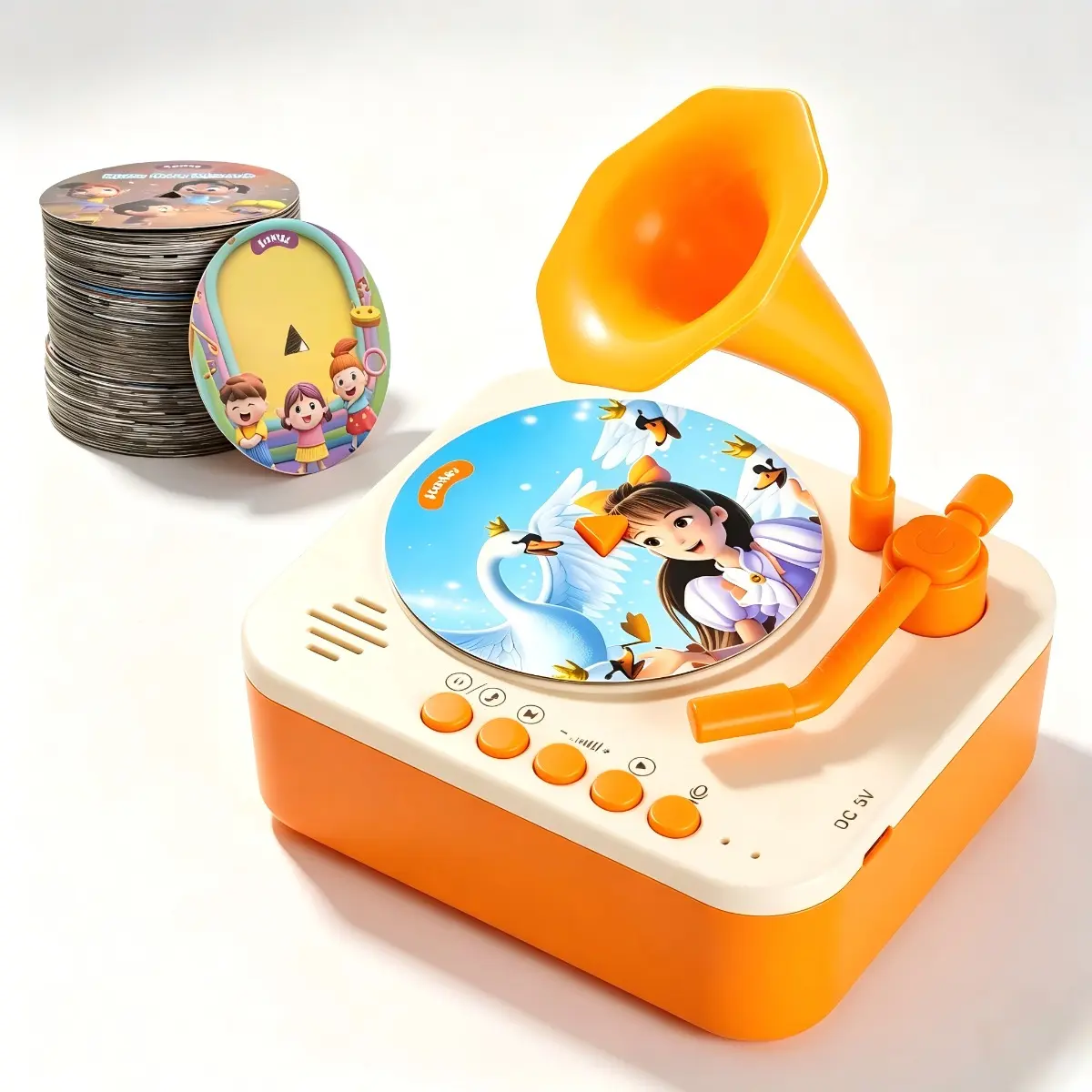 96 Disc Cards Kids Phonograph Story Player with , Rechargeable Children Record Player Toy, Educational Story & Music Player with DIY Recordable Cards, Gift for Toddlers Ages 3+
