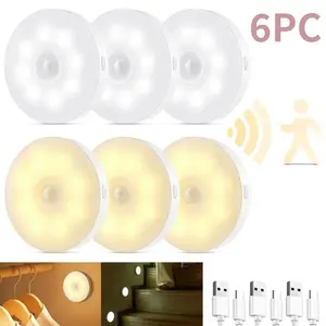 3/6 Pack 8LEDs Motion Sensor Night Lights, Christmas Gifts, Auto Under-cabinet Lights, 5 Modes USB Rechargeable Automatic Indoor Lighting, for Hallway, Cabinet, Closet, Wardore, Stairs, Bedroom, Kitchen, Basement, Front Door