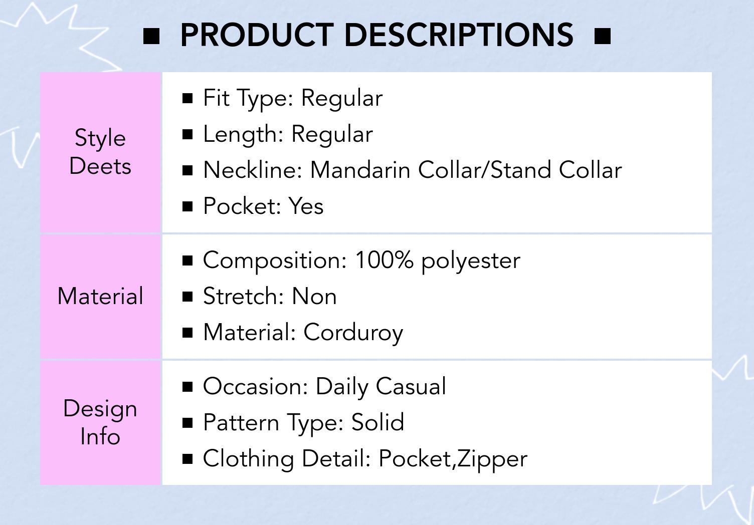 Cider [size 2-10] Corduroy Stand Collar Solid Pocket Puffer Jacket