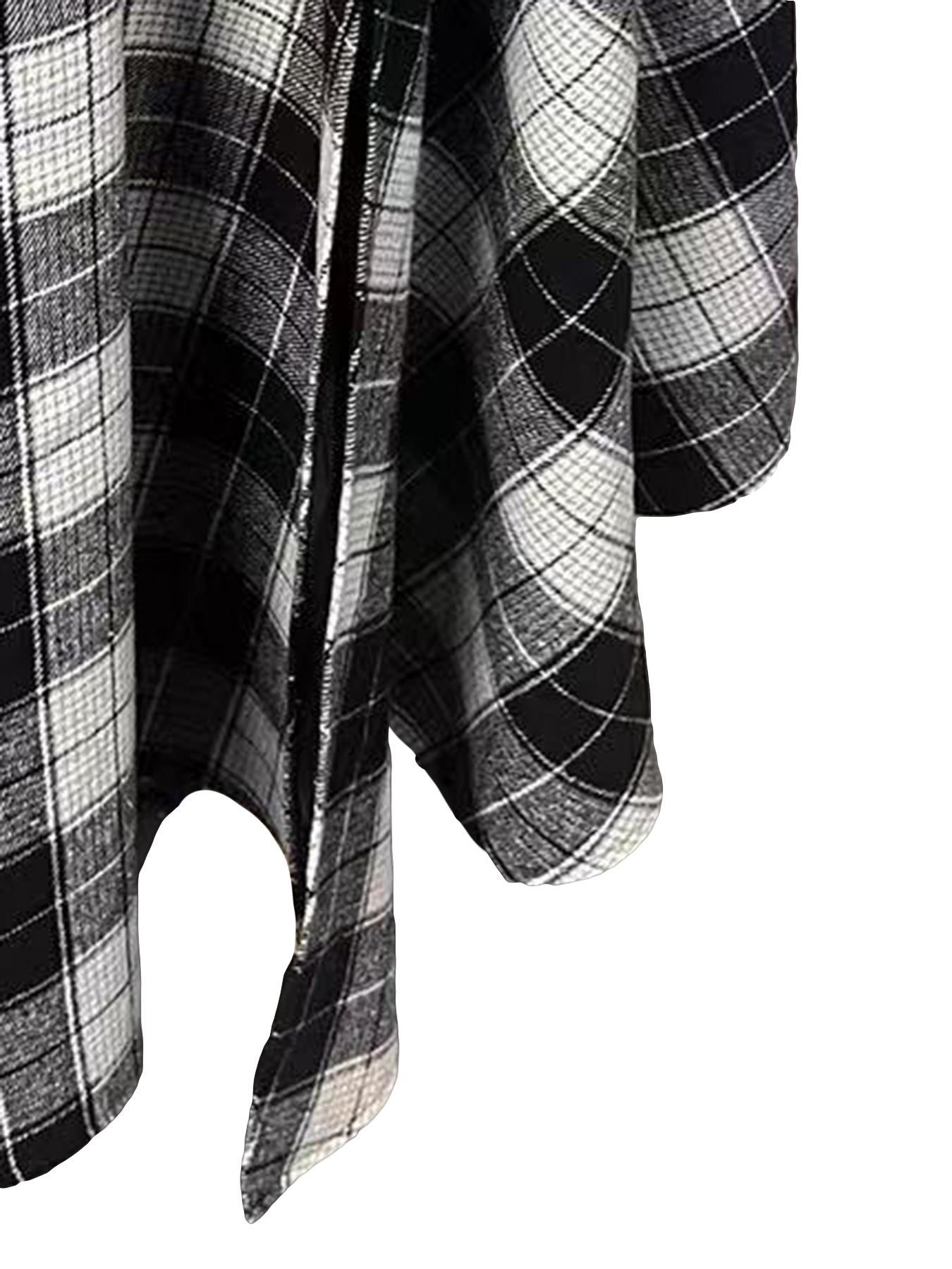 Women's Plaid Print Tie Front Split Thigh Shirt Skirt, Street Fashion Casual High Waist Long Skirt, Split Hem Skirt for Daily Outdoor Wear, Women's Bottoms for Spring & Fall