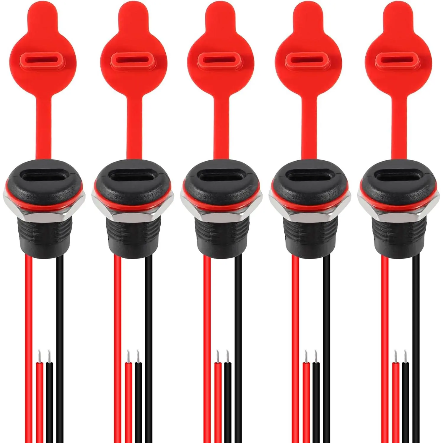 5 count 2Pin  Socket Female Mount Connector Adapter USB Type-C Port  Interface Socket Female Type C 3A with  Cover Cap Jack Cord USB-C Charger Plug