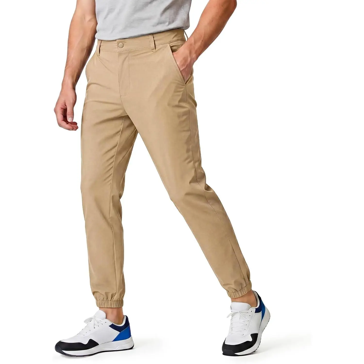 Men's Slim Fit Casual Golf Joggers, 4-Way Stretch Tapered Athletic Pants in Nylon Fabric with Elastic Waistband and Zipper Pockets