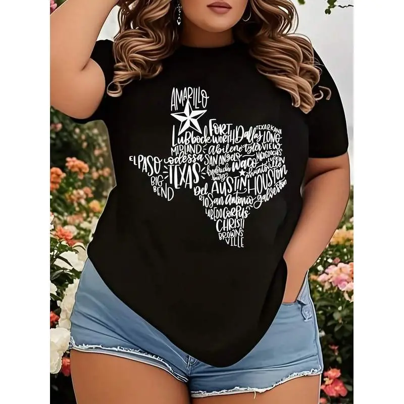 Women's & Unisex Texas State Pride T-Shirt Texas Cities & Towns Word Art Map Design,Soft Breathable Lightweight Tee,Casual Summer Outfits,BBQs
