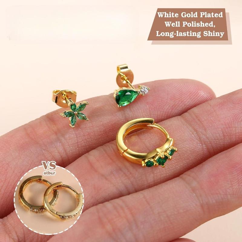 FIBO STEEL 3 Pairs Stainless Steel Stud Earrings Set for Women 14K Golden Plated Hoops Earrings Dainty Studs Huggies Earings Fashion Piercings Jewelry