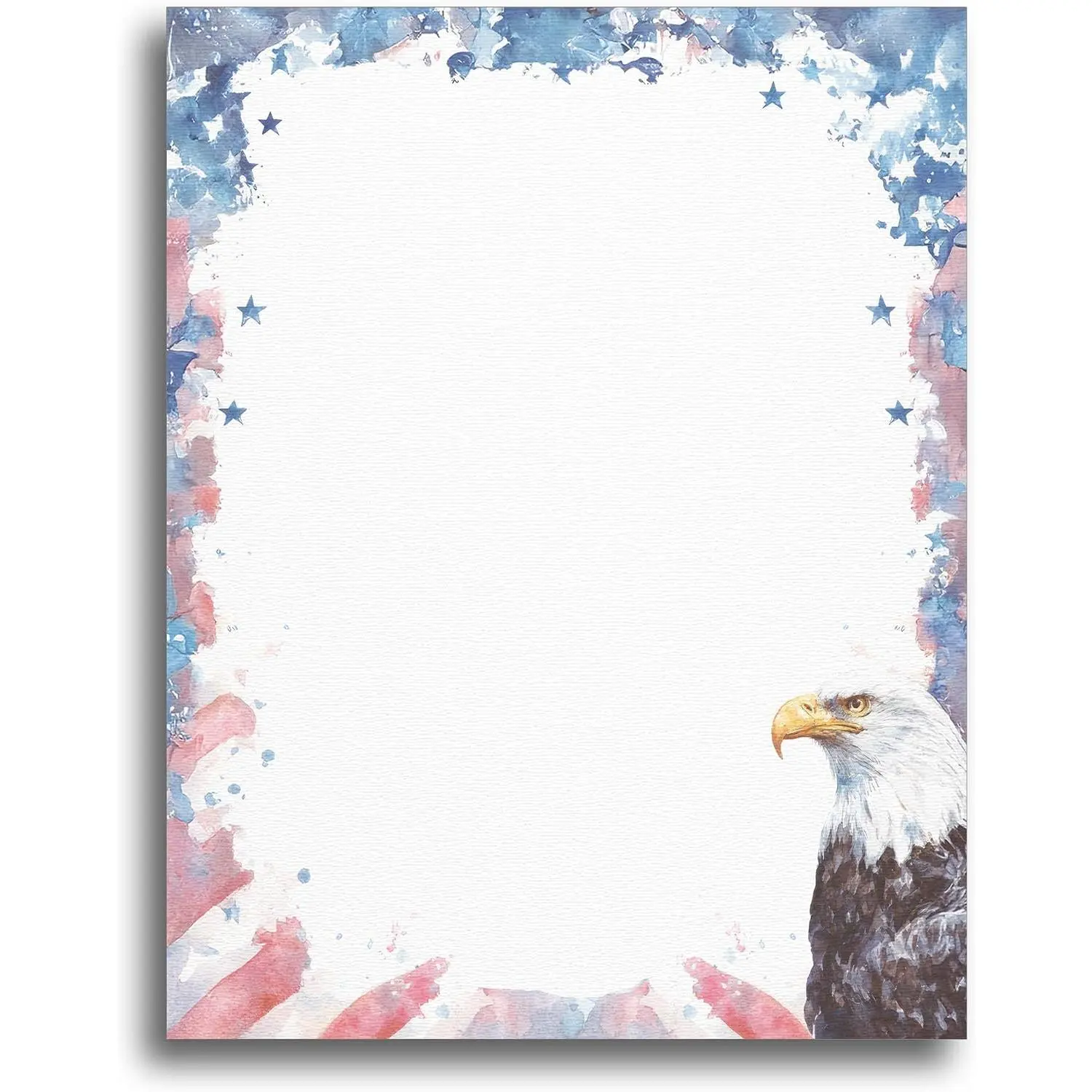 Patriotic Watercolor   Printable Letterhead Stationery Paper - 50 Sheets 8.5" x 11" Decorative Writing Paper - Red White Blue Letter Paper - 28lb Bond(105gsm) for 4th of July Memorial Day