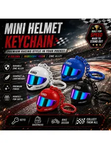 Mini Racing Helmet Keychain for Men Women, 4 Colors Zinc Alloy Key Chain with Iridescent Visor, Cool Motorcycle Car Key Ring, Backpack Charm, Perfect Gift for Racing Fans and Bikers