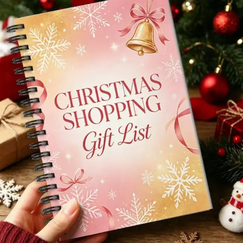 Gold Snowflake Christmas Bell Coil Notebook, Holiday Gift Shopping List Planner, Festive Gifting Organizer, Perfect for Christmas Season