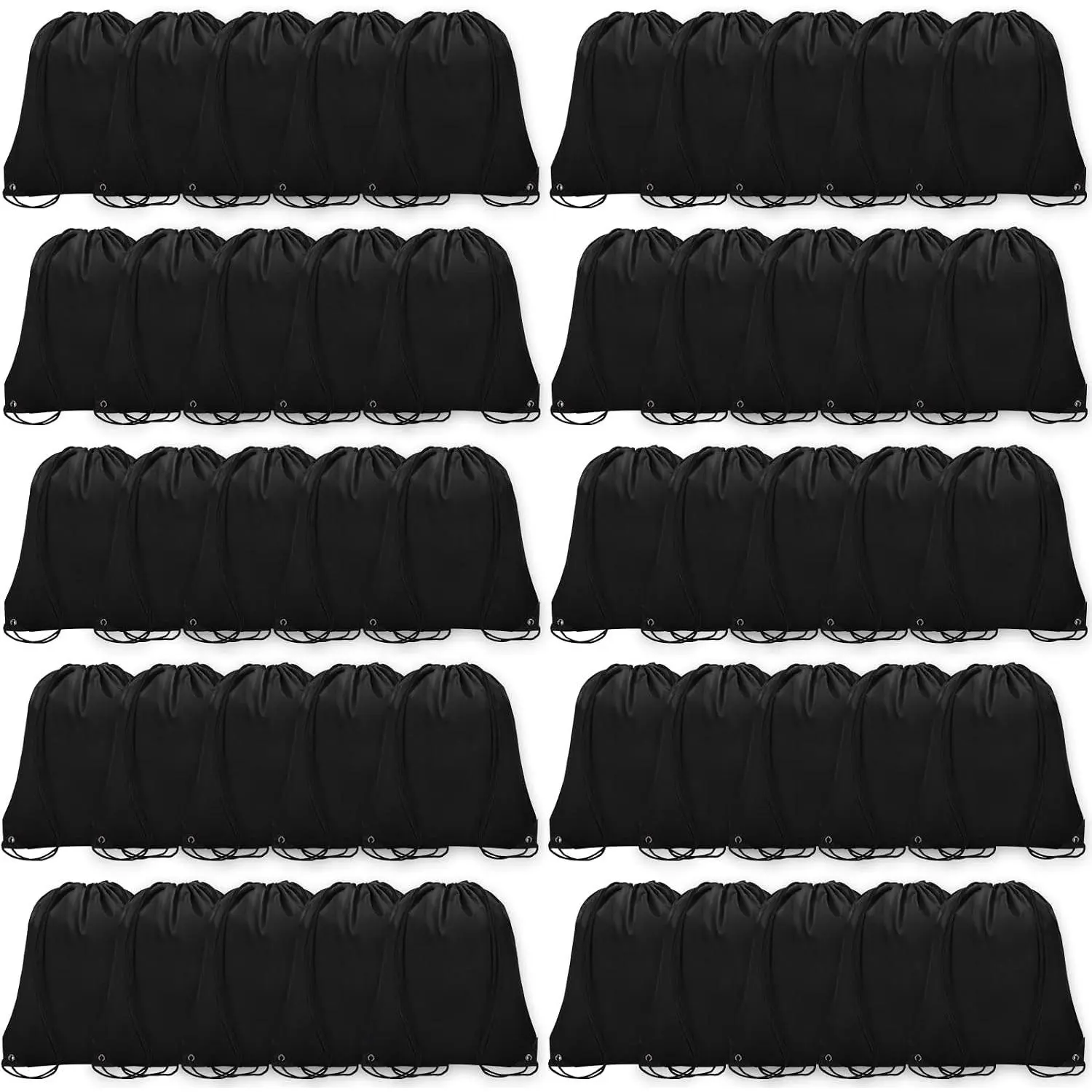 50Pcs Drawstring Backpack Bulk Cinch Bag, Drawstring Bags Polyester for Gym Sports Beach Party Trip (Black)