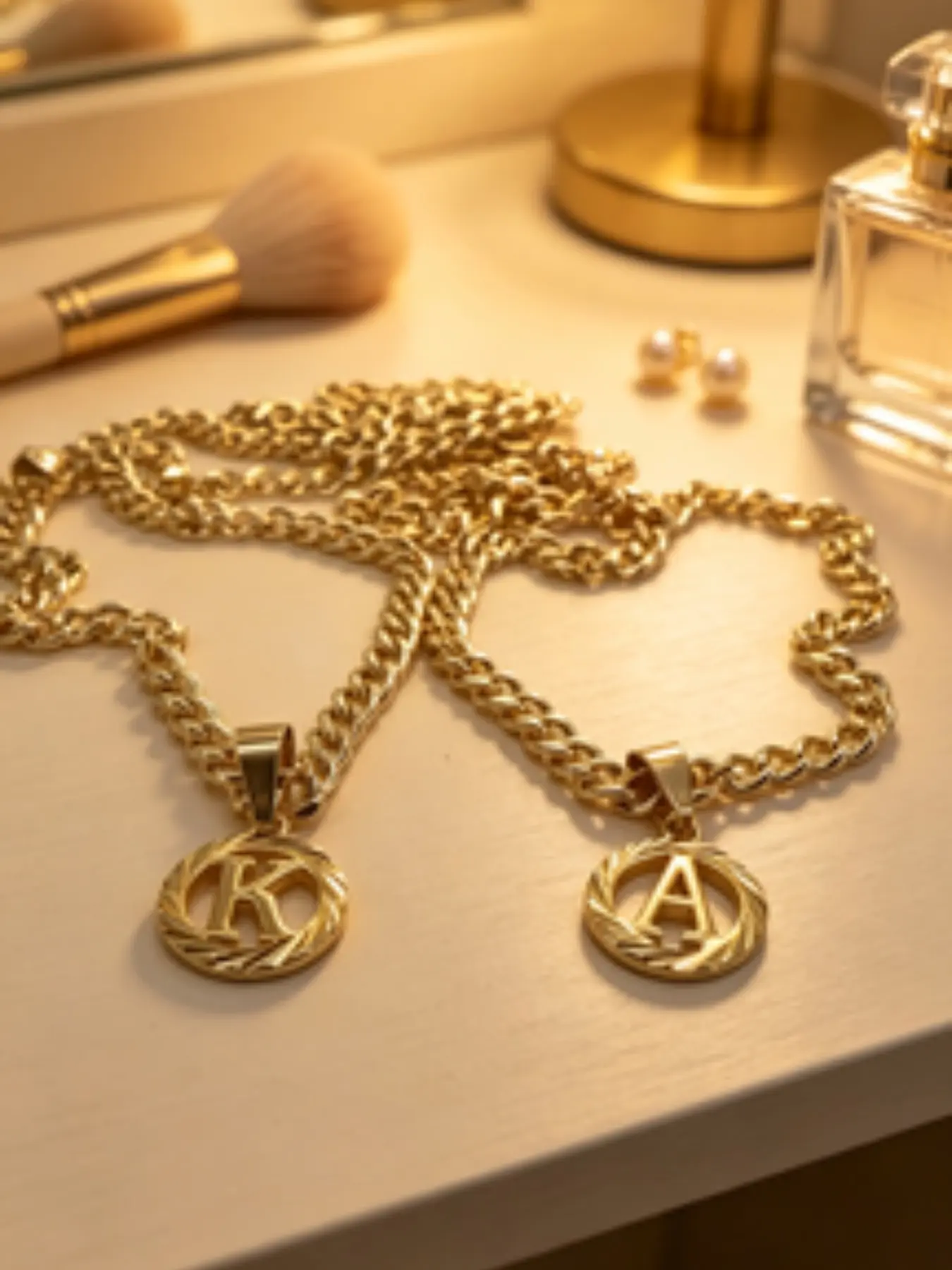 14k Gold Necklace Set, Cuban Chain, Initial Letter Pendant, Customizable Jewelry, Women's Gift, Minimalist, Waterproof, Stainless Steel