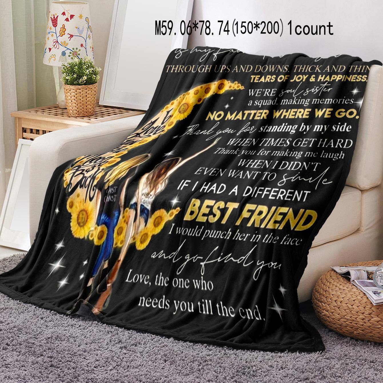 Letter & Sunflower & Moon Pattern Inspirational Blanket, Soft Throw Blanket, Air-conditioned Room Blanket, Warm Nap Blanket for Home & Office, Gift for Best Friend