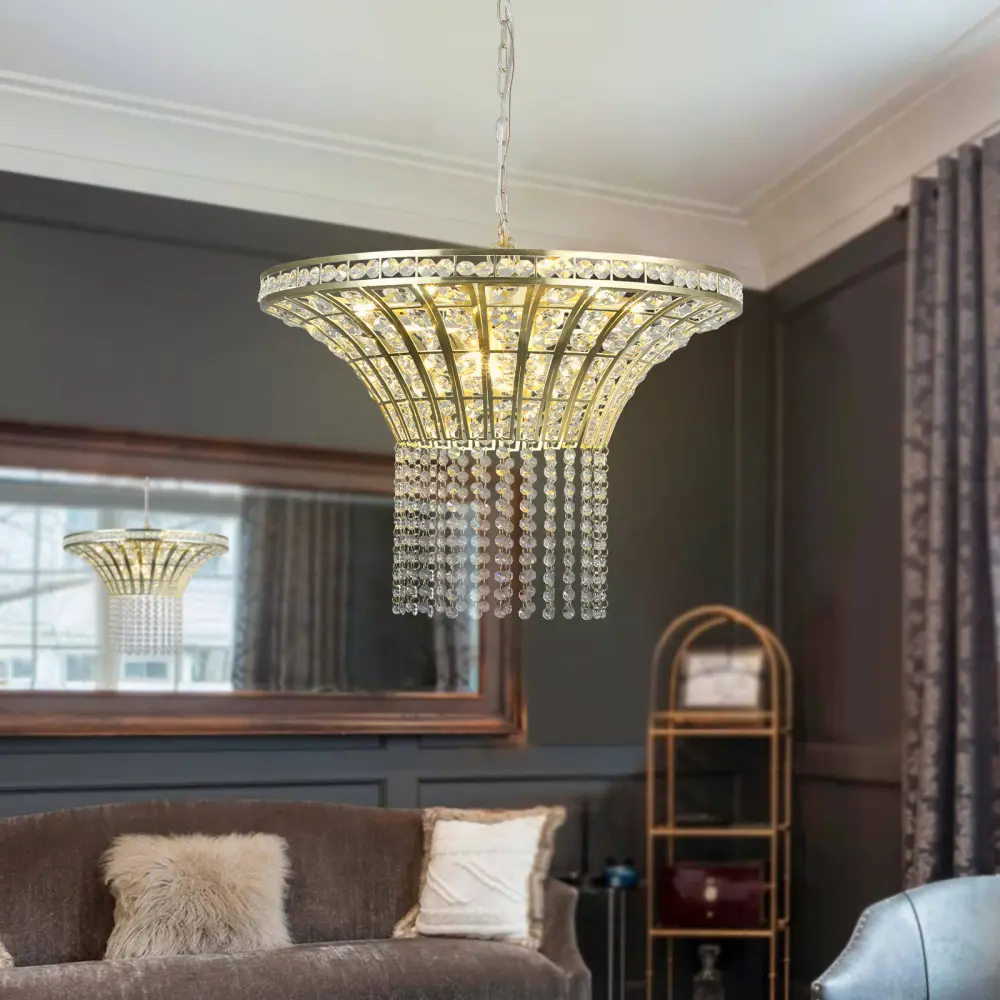 8-Light Crystal Waterfall Chandelier 23.6" Wide, Modern Luxury Hanging Pendant Ceiling Light Fixture with Sparkling Crystal Raindrop Design, Elegant Dining Room Living Room Bedroom Entryway Lighting, Glam Home Decor, Bulbs Not Included