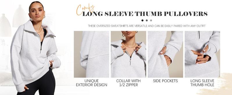 Imily Bela Women's Half Zip Sweatshirts Fleece Stand Collar Long Sleeve Thumb Hole Oversized Pullovers with Pockets