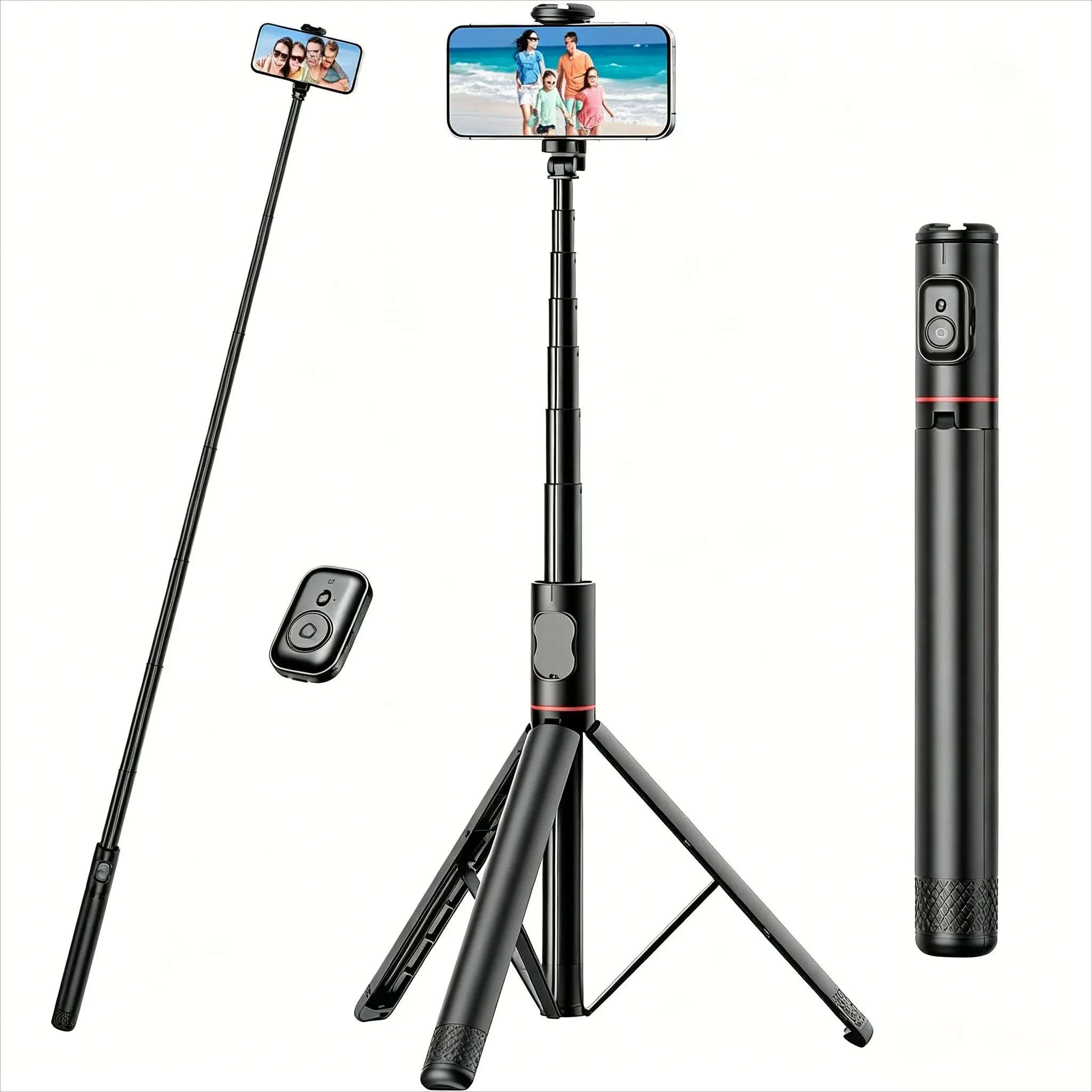 72-Inch Phone Tripod and Selfie Stick, Wireless Remote and Cold Shoe Mount, Expandable Portable Tripod for iPhone Android, Travel Selfie Stick Video Recording