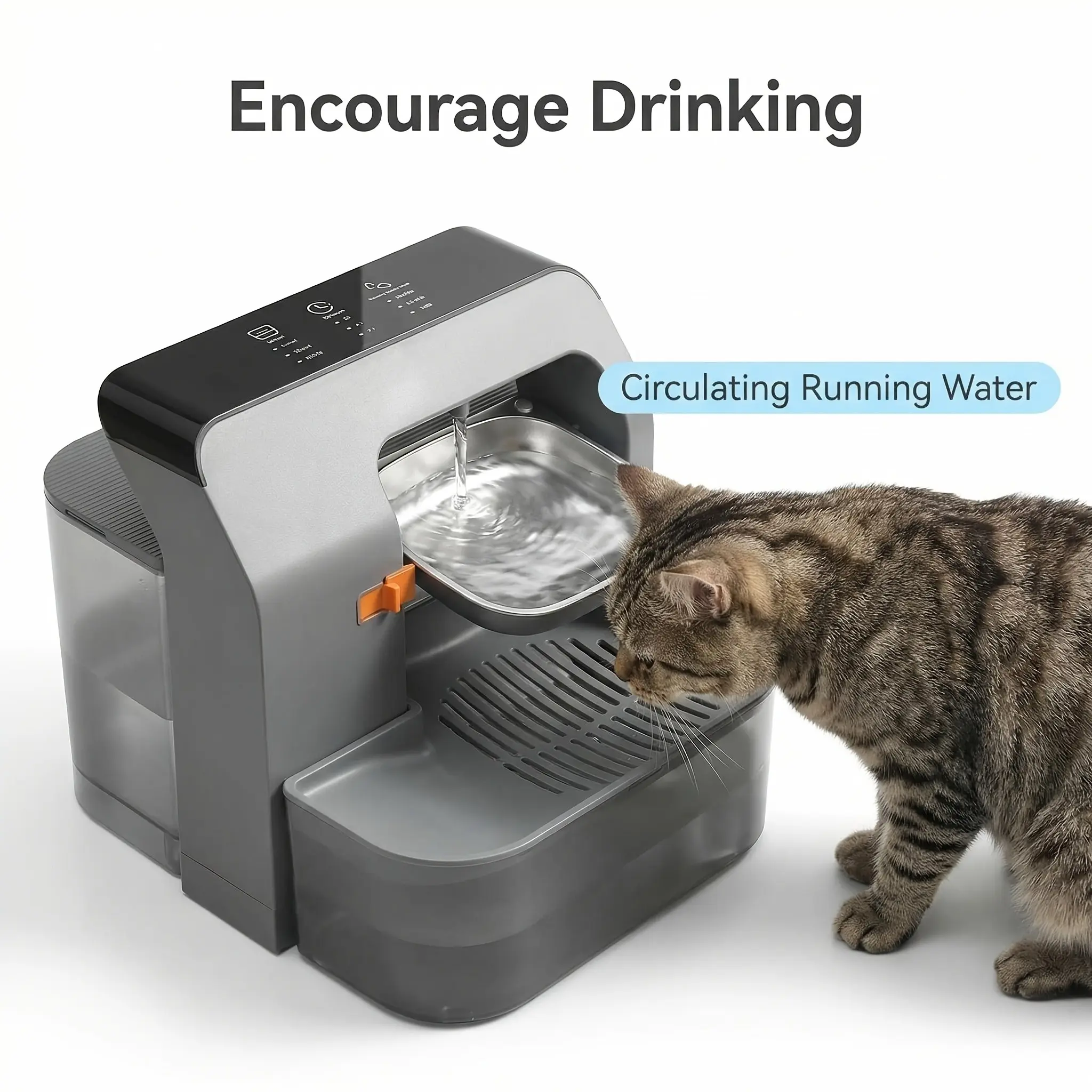 3.2L Tilt-Type Automatic Cat Water Fountain, Flip Self Water Change, Detachable Stainless Steel Bowl, Dual Tank for Indoor Cats