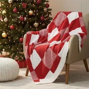 Red Checkered Throw Blanket for Couch, Soft Cozy Fuzzy Knit Blanket 50" x 60" Throw Blanket for Bed Sofa Chair Camping Travel (Checkered Red White)