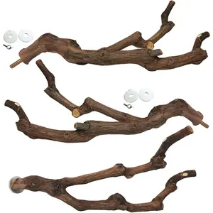 Natural Parrot Perch Bird Stand Pole Wild Grape Stick Paw Grinding Fork Parakeet Climbing Standing Branches Toy Chewable Cage Accessories for Small Budgies Cockatiels Lovebirds 3PCS