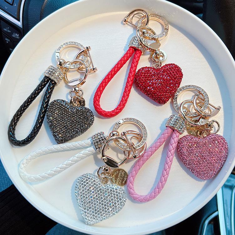Full Rhinestone Clay Heart Keychain, Bling Love Heart Car Key Ring with Braided Leather Strap, Luxury Bag Charm Accessory for Women Full Rhinestone Clay Heart Keychain, Bling Love Heart Car Key Ring with Braided Leather Strap, Luxury Bag Charm Accessory for Women