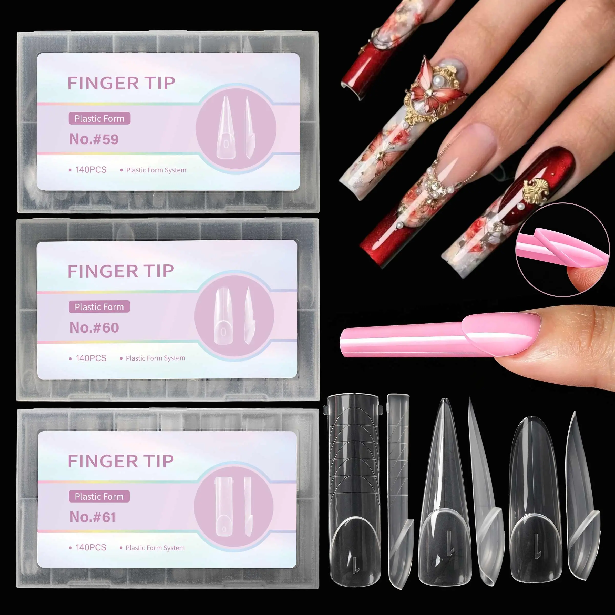 140pcs French Dual Nail Forms, Ultra-Thin Reusable French Tip Molds for Poly Gel & Acrylic, Easy Squeeze Pop-Off, No-Bleed Edge, Ideal for Salon Use