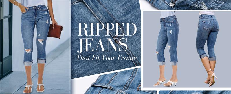 luvamia Denim Jeans for Women Stretch High Waisted Distressed Capris Ripped Skinny Cropped Pants Streetwear Bottom Pocket Womenswear Basic jeans for women luvamia Denim Jeans for Women Stretch High Waisted Distressed Capris Ripped Skinny Cropped Pants Streetwear Bottom Pocket Womenswear Basic jeans for women