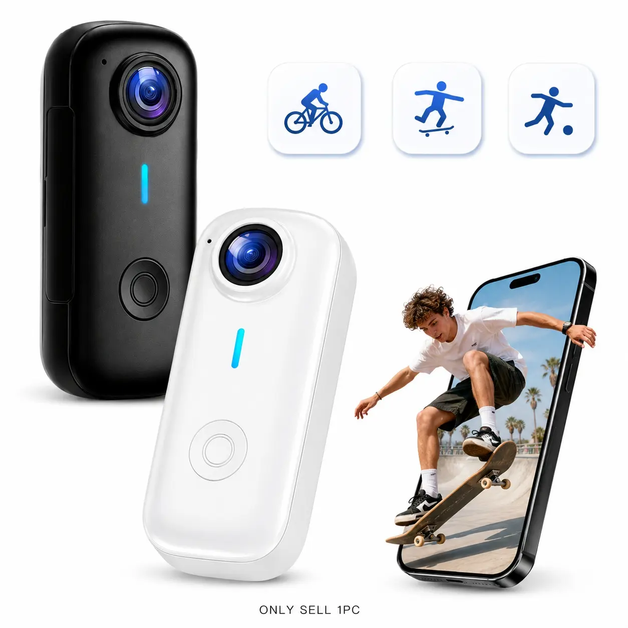 Thumb Action Camera, HD Wearable POV Body Camera with Magnetic Lanyard and WiFi Connection, Hands-free video recorder for cycling, hiking and outdoor travel recording, practical gift for vlog lovers