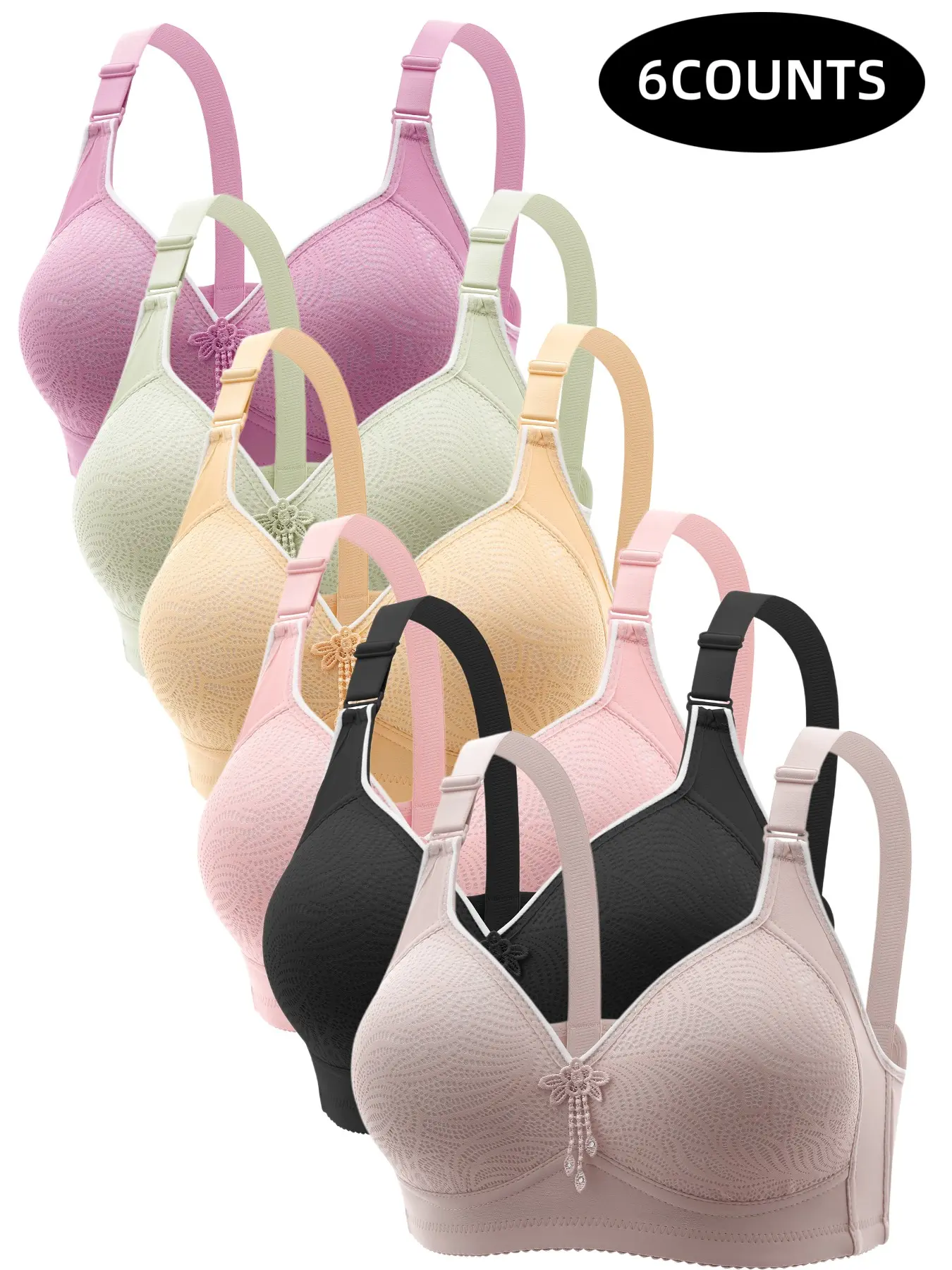 Women's Contrast Binding Push Up Bra, Soft Comfortable Breathable Wireless Bra, Women's Lingerie for All Seasons