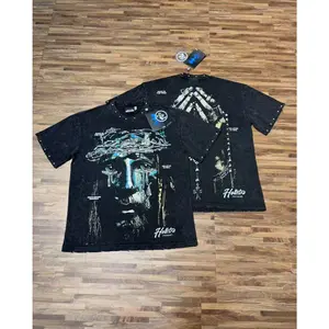 Men Women Oversized Summer Casual Short Sleeve Round Neck Vintage Acid Washed Ripped Rivet Distressed Hellstar Graphic Tee Shirt, Trendy Gothic Skull Motorcycle Racing Jesus Sports Retro Streetwear Fashion Design, Breathable Thick Soft Cotton