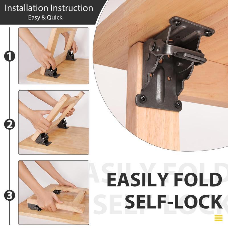 4/8 Pack Table Leg Folding Brackets for Extension Support, Locking Hinges for Table Legs, Bed Leg and Workbench Use Hardware