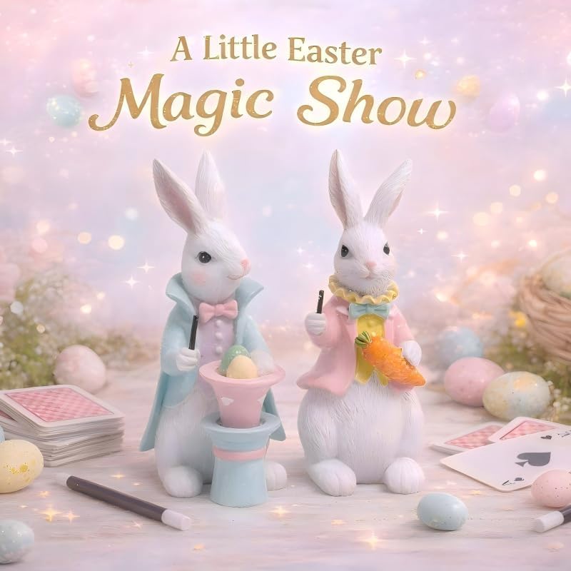 Easter Bunny Figurines Set, Whimsical Holiday Decor, Resin Tabletop Ornaments for Indoor Home Decoration, 2 Piece