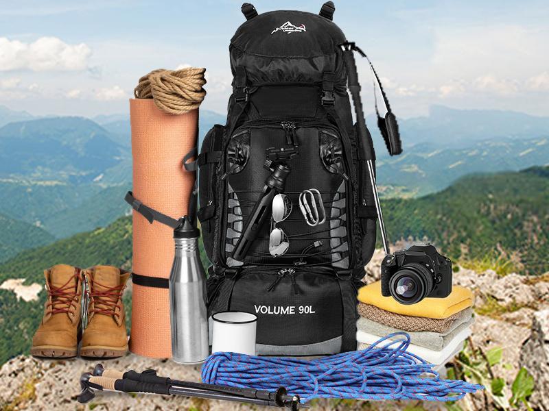 AGS 90L Hiking Backpack, Waterproof Camping Bag with Rain Cover, Lightweight Backpacking Back Pack