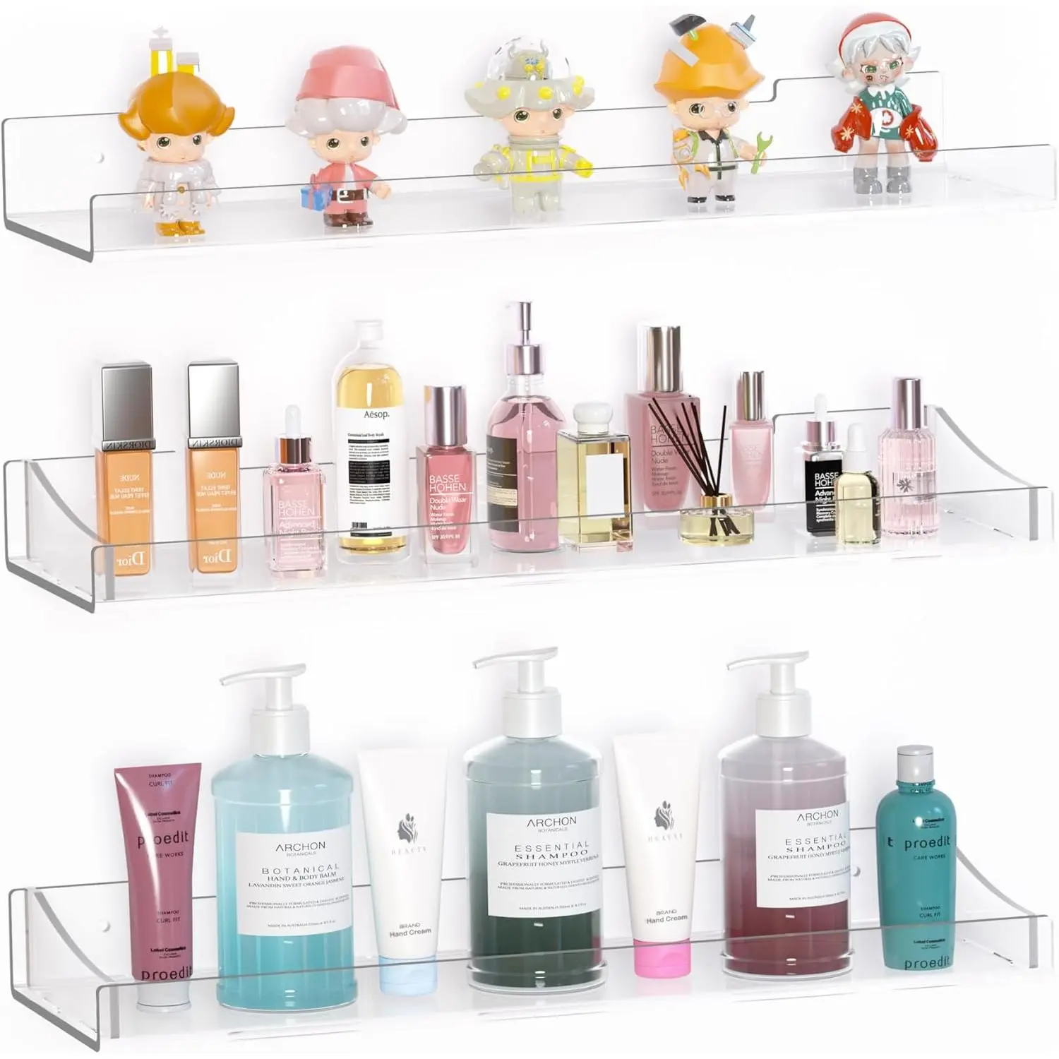 Shelves for Bathroom, Clear Floating Shelves for Wall, Wall Organizer Suitable for Bathroom, Bedroom, and Living Room Storage for Make Up,Action Figure,Books -3 Pack