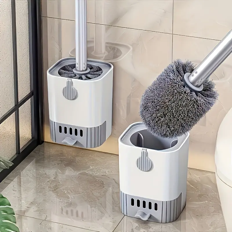 Wall Mounted Long Handled Toothbrush Set, FlexibleBathroom Cleaning Brush, Reusable Hard PlasticHandle with Stand, Suitable for Bedroom, BathroomToilet,Kitchen, Drawer -No Dead Space Cleaning
