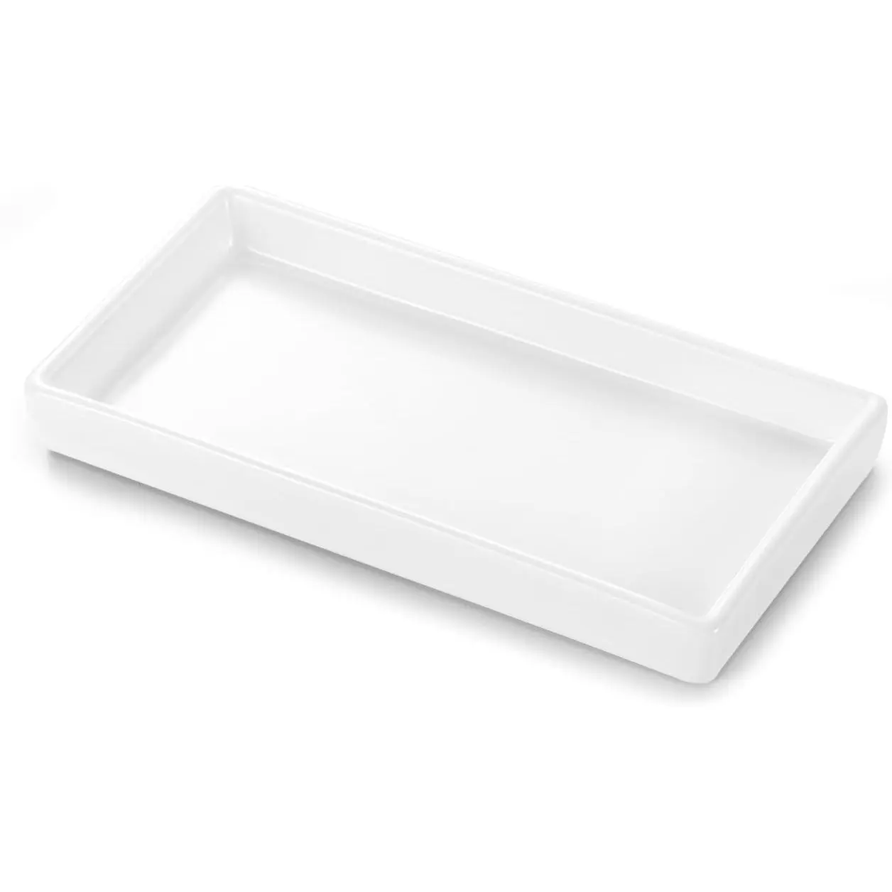Luxspire Ceramic Bathroom Vanity Tray, Mini White Perfume & Jewelry Dish, 6.7" x 3.5" Smooth Matte Ceramic, Easy Clean Anti-Slip Bottom, Perfect for Organizing Soap Dispenser, Jewelry, Candles