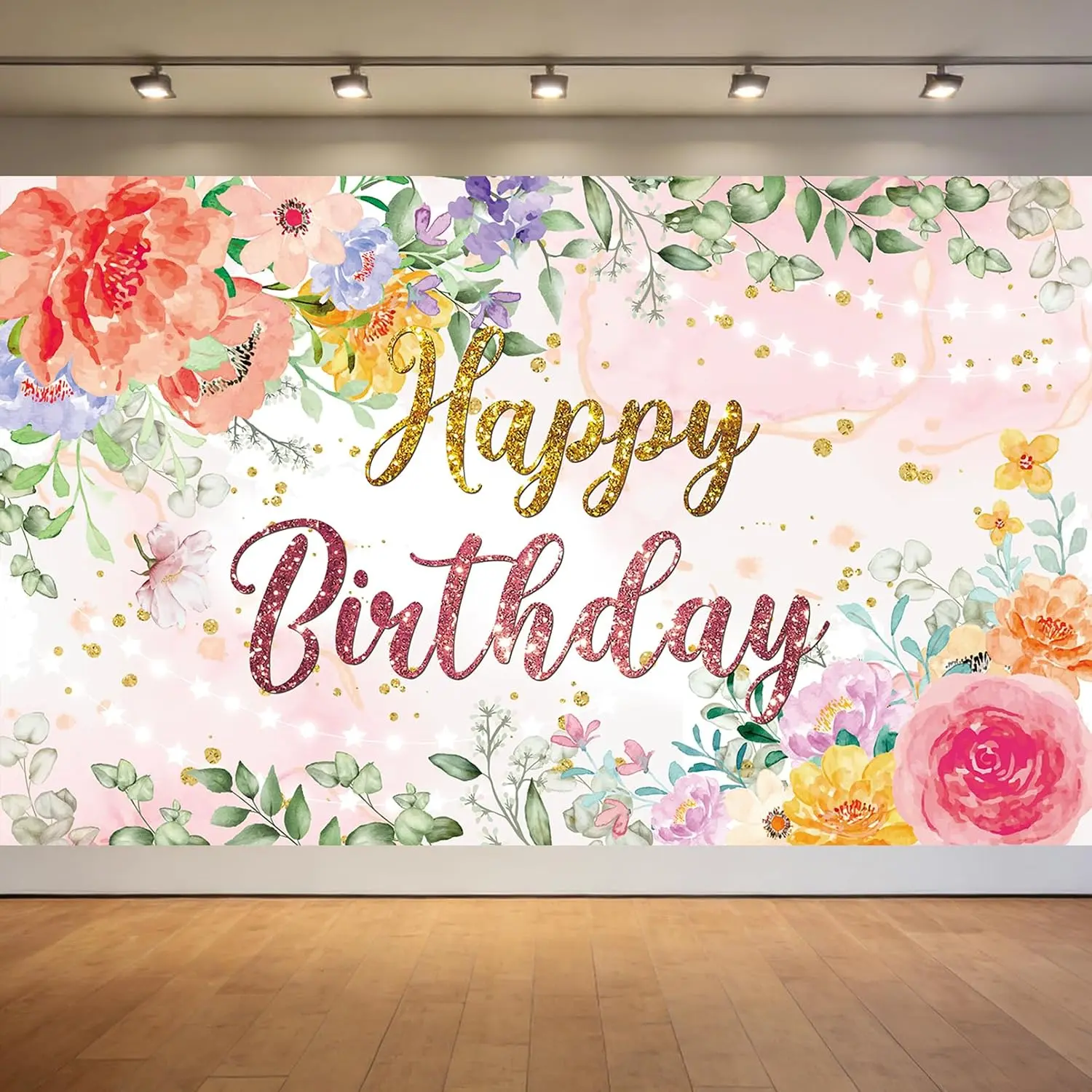 Floral Happy Birthday Banner for Women - Large  Flower Backdrop, Elegant  Floral Backdrop for Photography, Spring Birthday Decorations for Women 70.8" x 43.3"