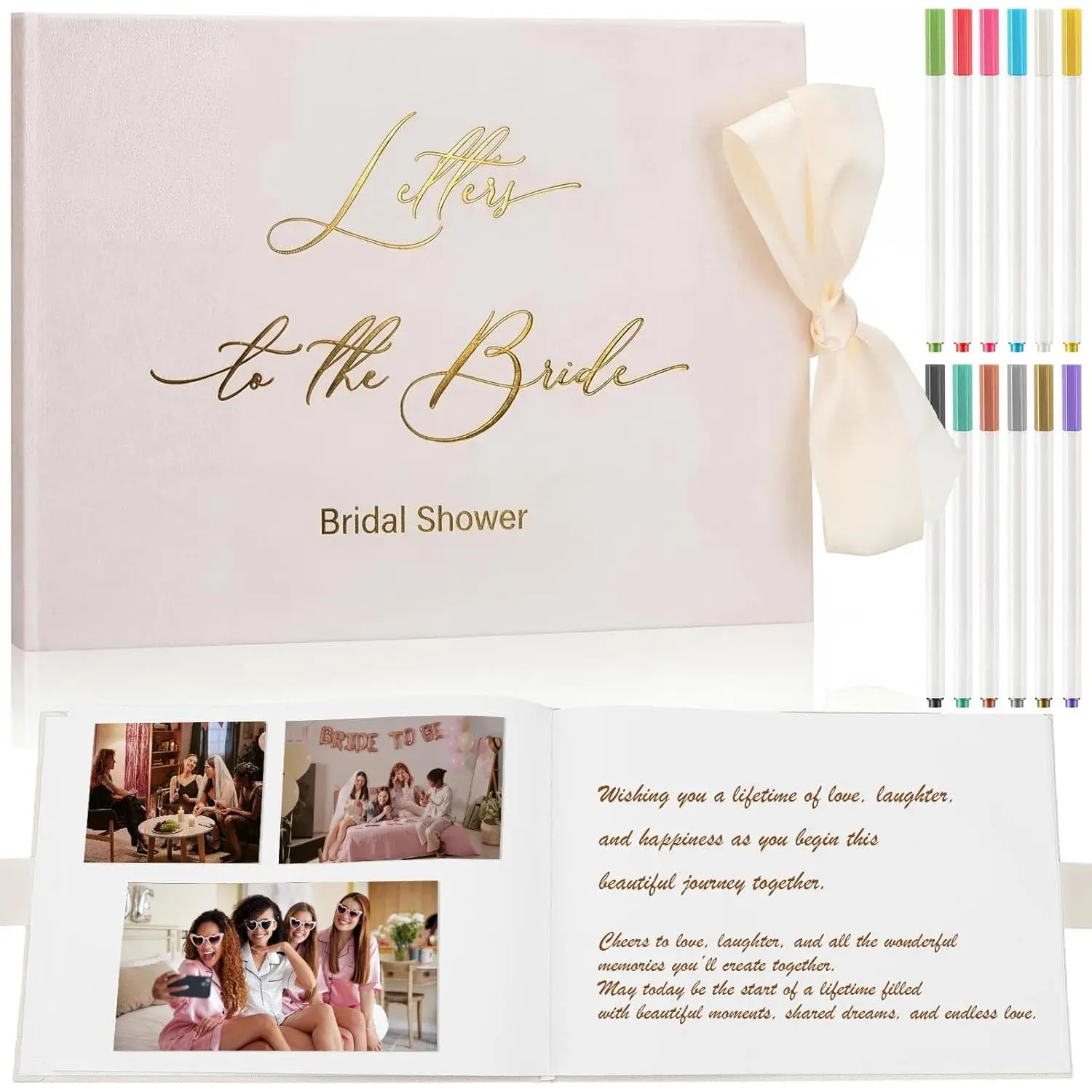 Eaasty 11.4 x 8.1 Inch Wedding Guest Book Letters to the Bride Scrapbook with 12 Pcs Pen 120 Page Wedding Memory Book Bridal DIY Scrapbook for Engagement Bridal Shower Party Supplies (Classic Style)
