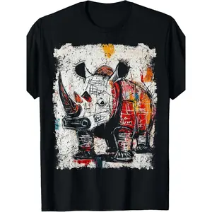 Pop Art Style Rhinoceros 90s Graffiti T-Shirt Same style for men and women 2026 summer short-sleeved printed T-shirt pure