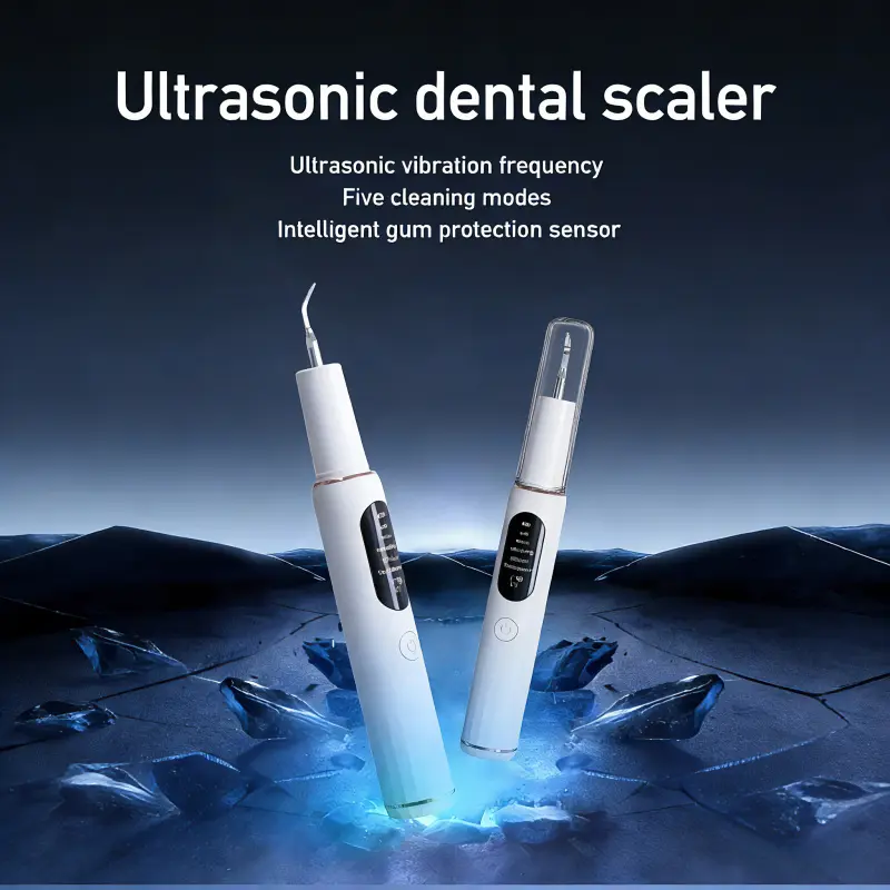 Tartar and calculus remover - a teeth cleaning kit with a light, 5 adjustable modes, 2 interchangeable cleaning heads and 1 manual auxiliary cleaning tool, as well as 1 mini wrench, teeth cleaning kit, and home teeth care to remove stains