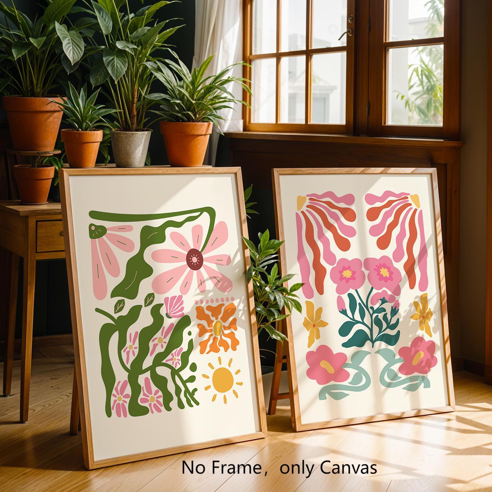 Abstract Floral Pattern Unframed Painting, Floral Abstract Design, 2 Counts/set Canvas Wall Art Poster, Wall Art Decor for Home Living Room Bedroom, Ornaments