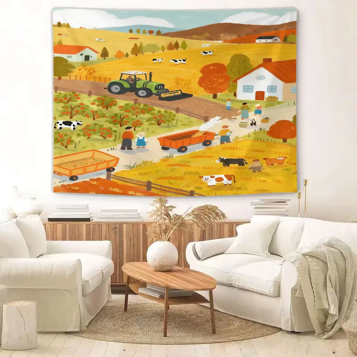 Single-sided printed tapestry with Harvest Festival-themed patterns. Stylish room banner, unique wall art for living rooms and bedrooms, ideal for holiday gifting.