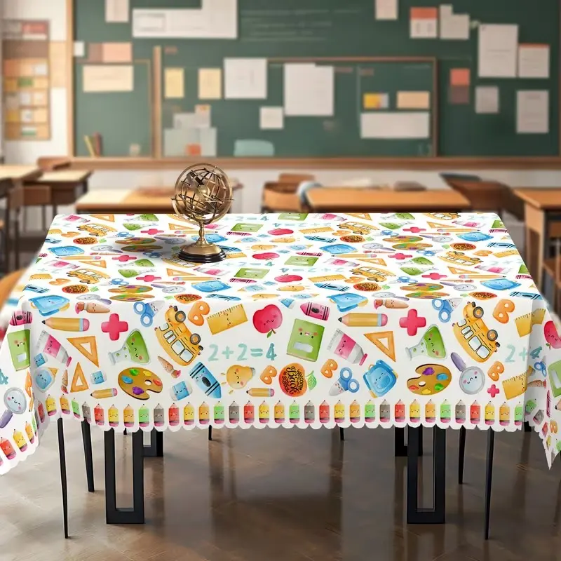 2D Flat Party Tablecloth 1pc, Back-To-School Tablecloth, Polyester Dining Decor, Ideal for Rectangular Tables, Perfect Gift for Students and Teachers