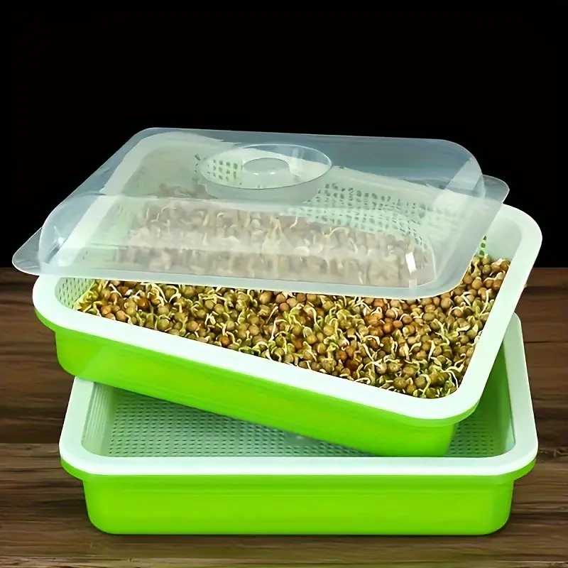 Seed Germination Tray Kit, Hydroponic Seed Starter, Pea, Mung Bean, Peanut, Wheat, Cat Grass Germinator with Lid, Soil-Free Growth System