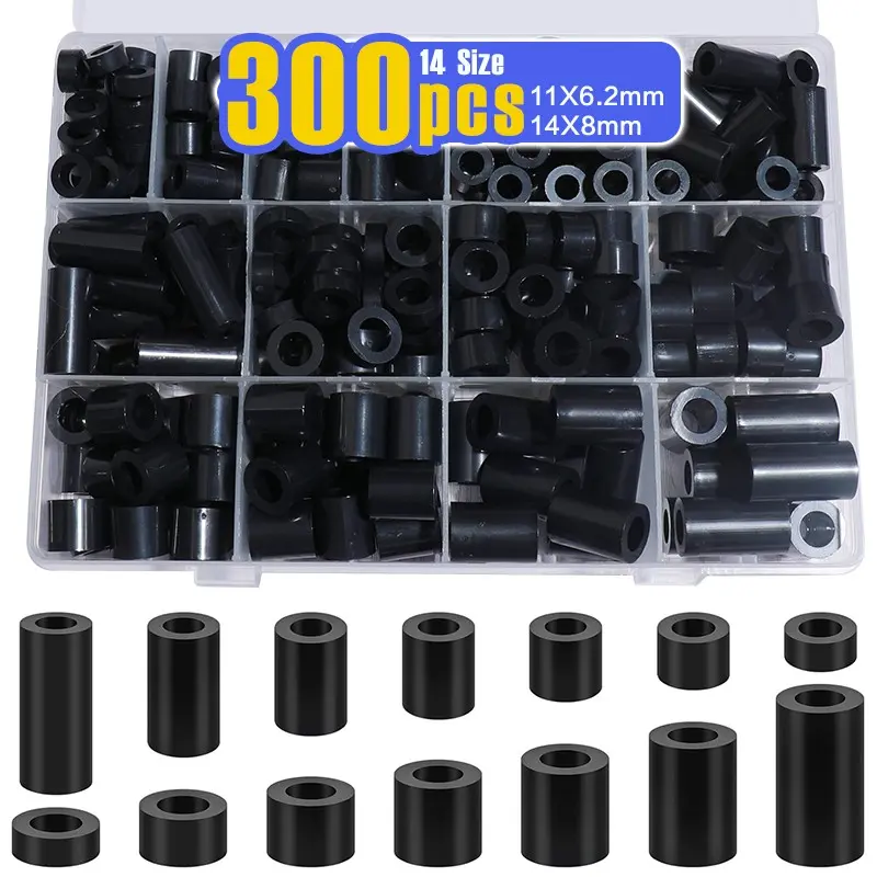 300 Pcs, M6 M8 Nylon Spacer, Round Electrical Outlet Spacers Standoff Non-Threaded Assortment Kit for PCB Motherboard