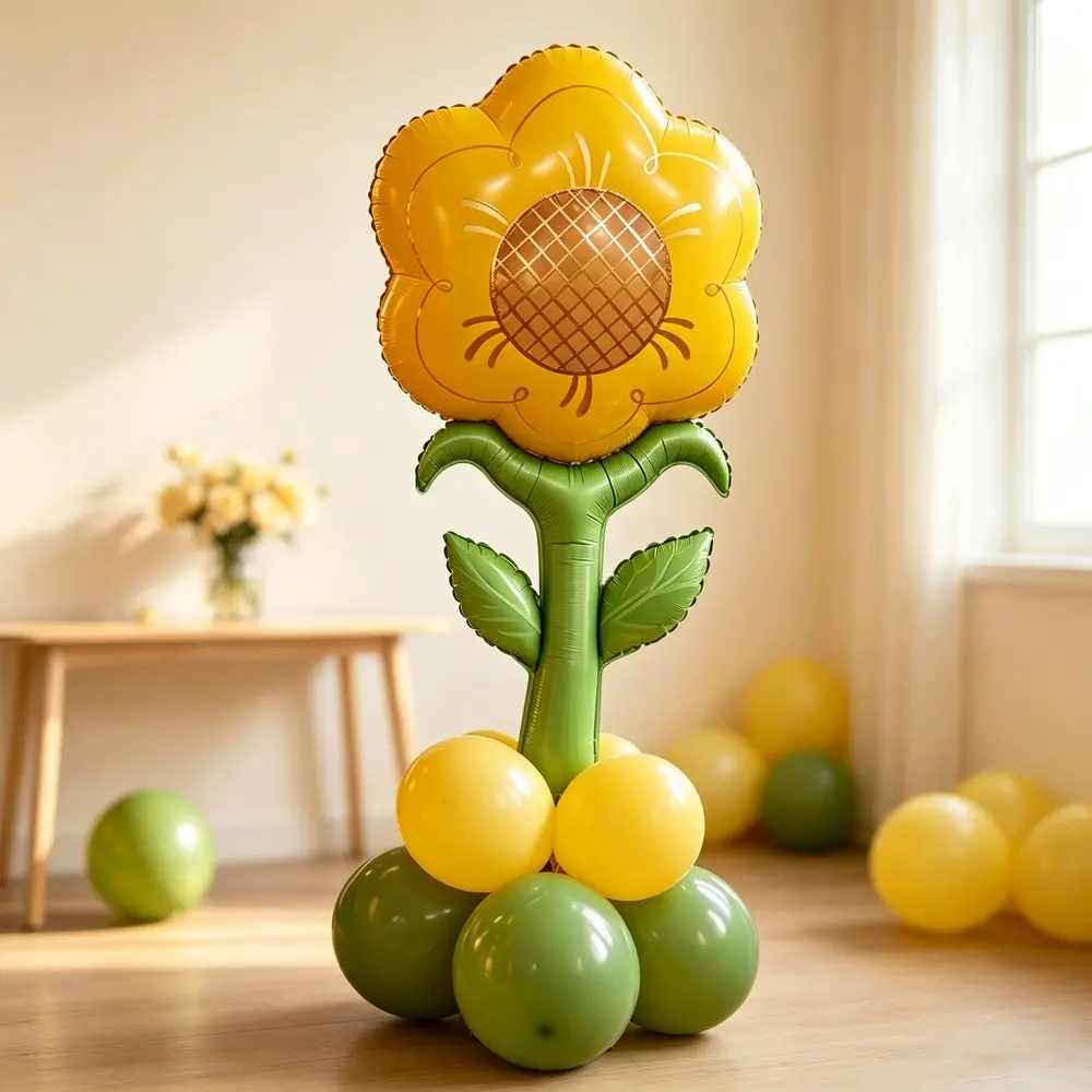 Standing Sunflower Foil Balloon Bouquet, Flower Balloons for Kids Birthday, Baby Shower, Garden Party Decorations