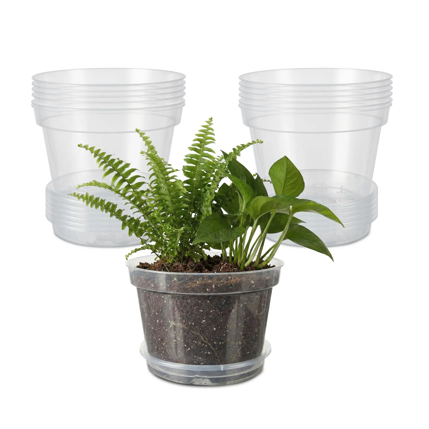 12 Pack 8 in Clear Nursery Pots for Plants with Saucers, Thickened Plastic Plant Pots with Drainage Holes, Transparent Seeding Start Planters for Indoor Outdoor