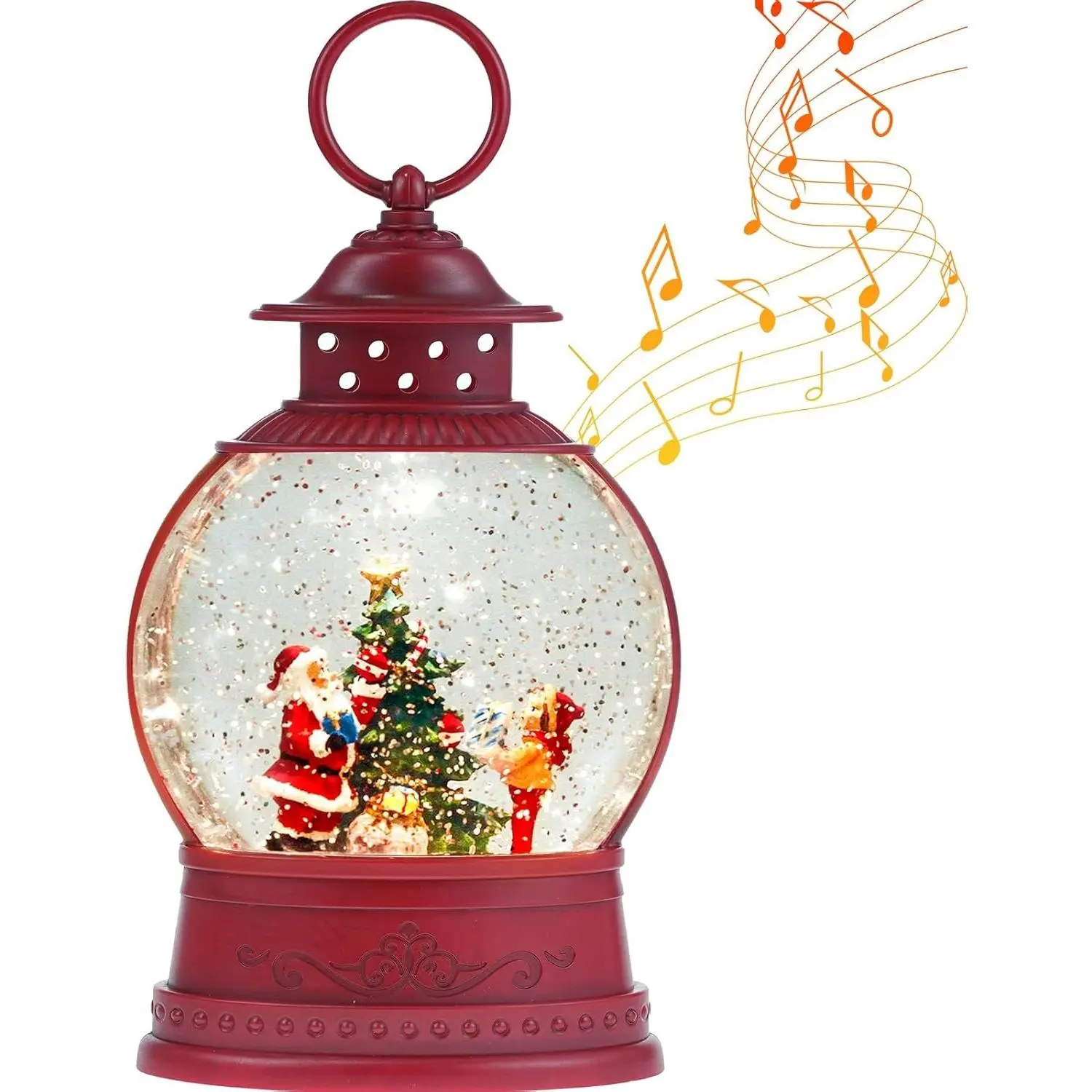 Christmas Santa Lighted Snow Globe Lantern with 6H Timer, Battery & USB Operated, Musical Spinning Swirling Glitter Christmas Decorations Gifts