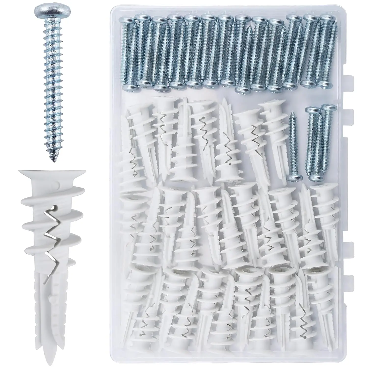 60 count Self-Drilling Drywall Anchors and Screws Kit, Holds 75Lbs | No Pre-Drill,  Nylon Anchor, Rust-Proof Steel Screws, Holds Curtain Rods, Mirrors & Picture Frames