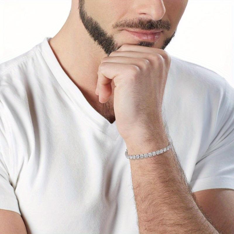 Moissanite Tennis Bracelet, Fashion 10.5-14 Karat Lab Simulation Diamond Bracelet, Women's 18K White Gold Plated 925 Sterling Silver Men's Bracelet 4mm D Color round Cut Bracelet, Women's Men's Jewelry Gift, BraceletFashion