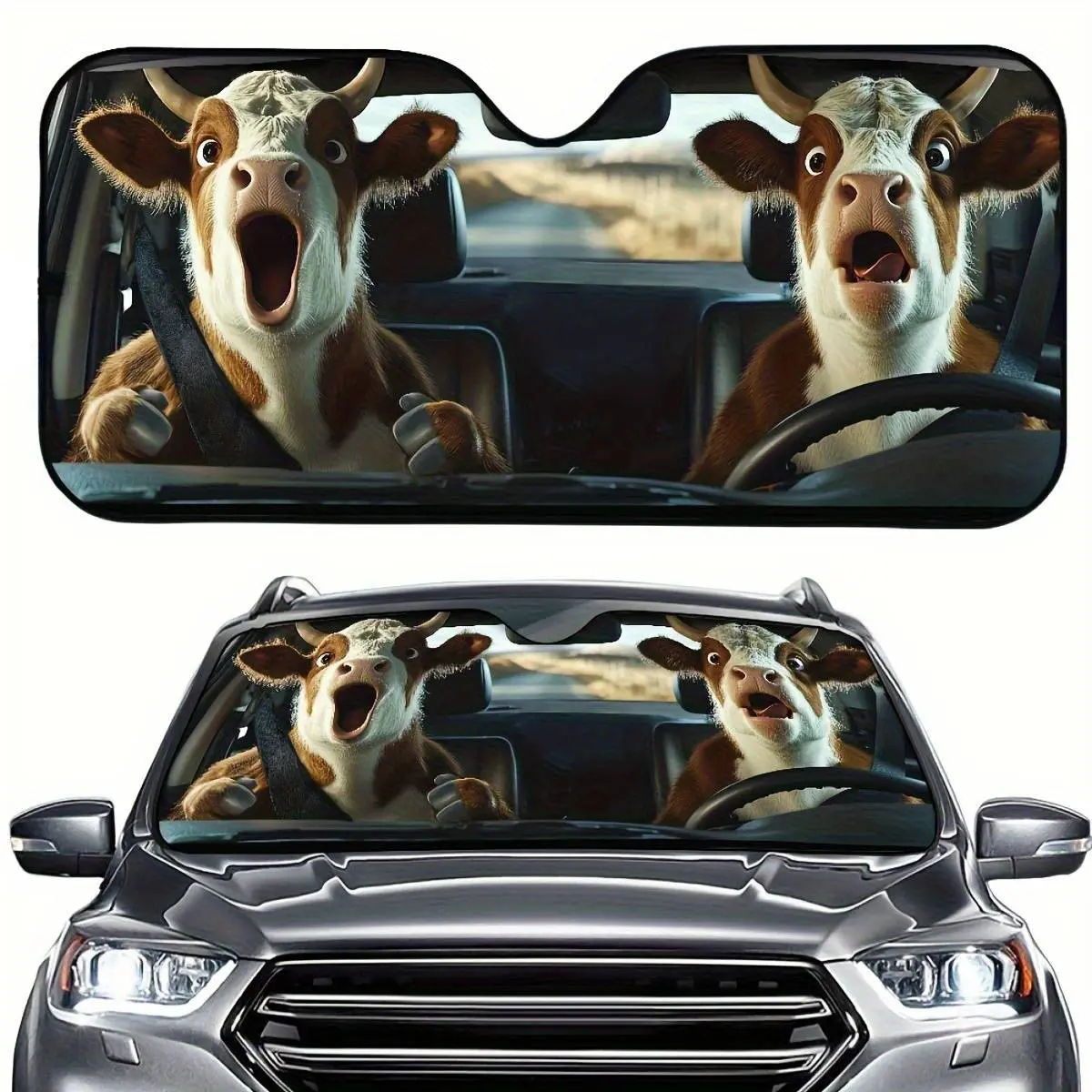 Twins Cows Car Sun Shade Windshield,Sun Reflector Visor Protector Heat Blocking Sun Shade for Cars,Trucks & SUVs, Front Windshield Sunshade
