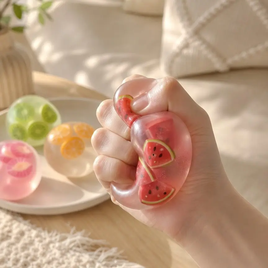 1pc Cute Assorted Fruit Slices Round Squishy Ball, Moldable Vaseline Texture, Non-Rebound Hand Fidget Toy, Ideal for Birthday Party, Gift Bag Fillers, Squishy Fidgets