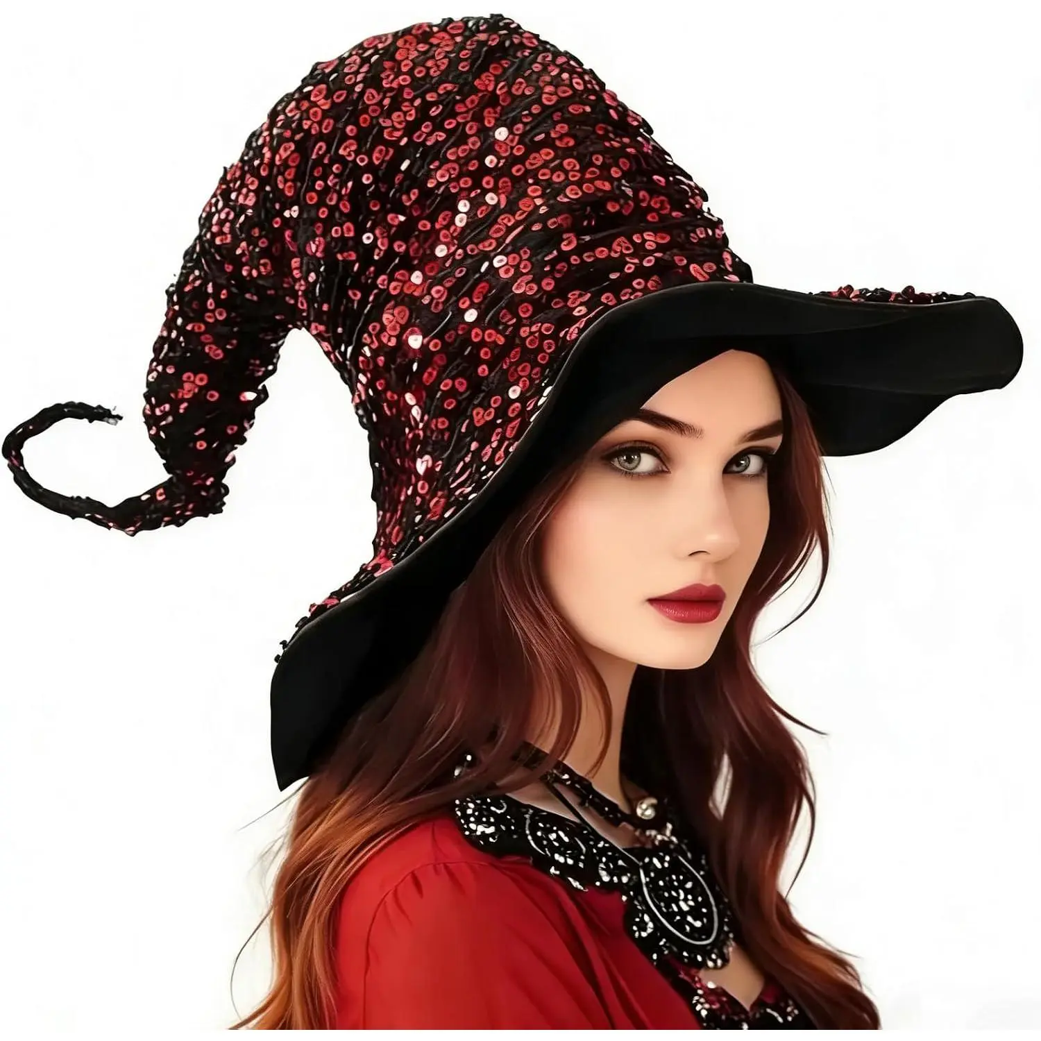 Colorful Sequin  Hat, Glitter Women Large Wizard Hat Masquerade  Costume for Halloween Christmas Party