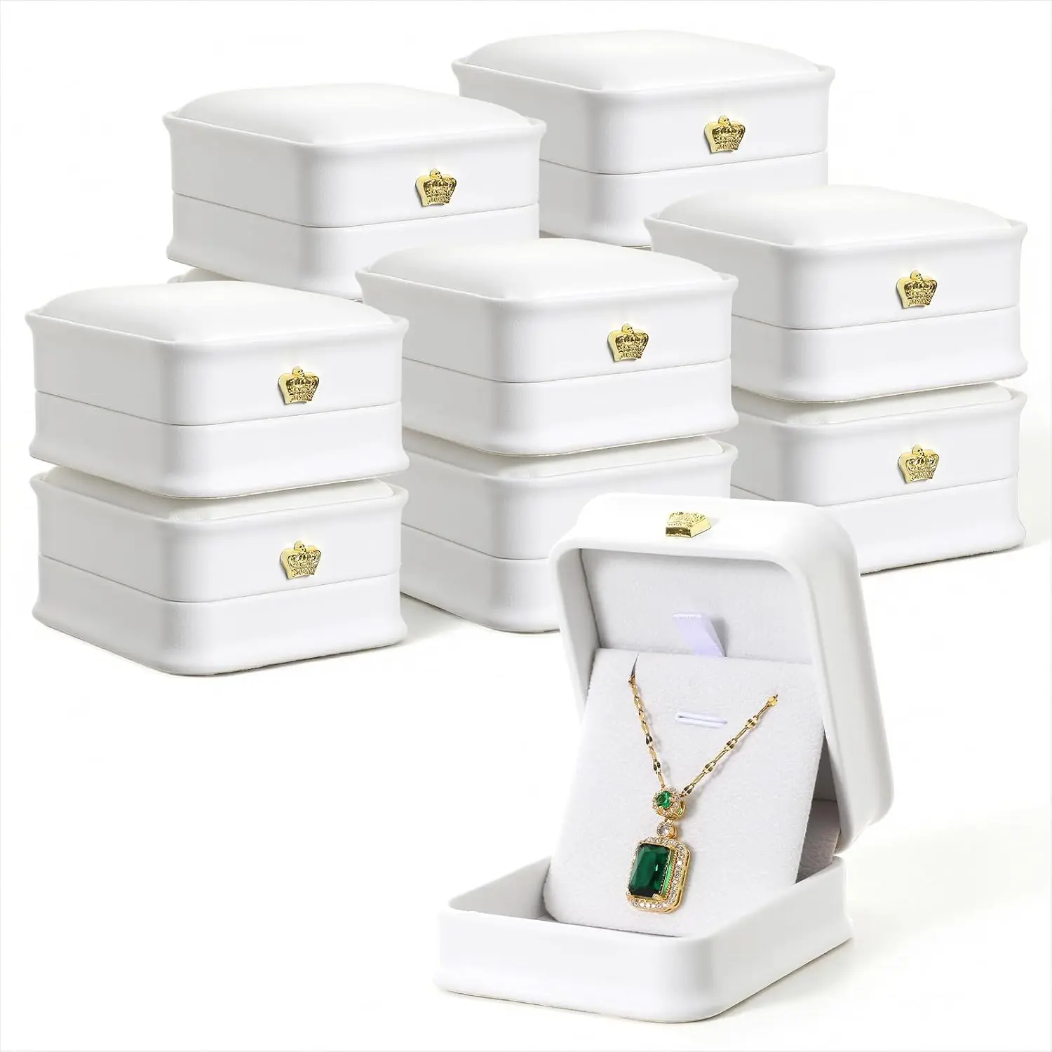 10 count White Necklace Box, 3.2 x 1.8 x 2.6 inch Leather   Box Necklace Storage Case Pendant Packaging Boxes for  Wedding Birthday Anniversary Proposal